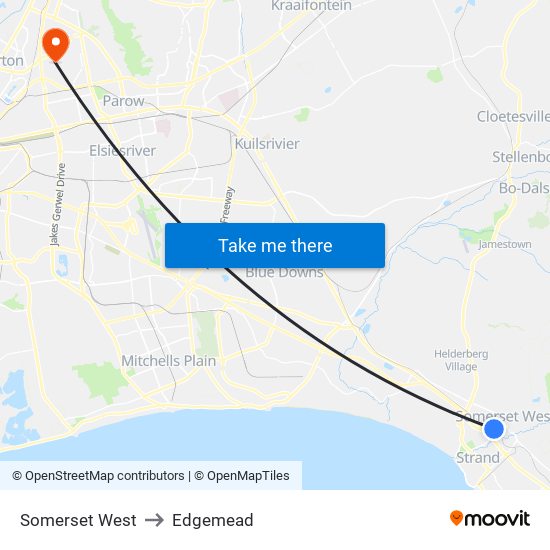 Somerset West to Edgemead map