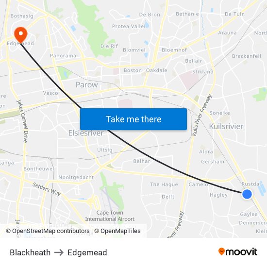 Blackheath to Edgemead map