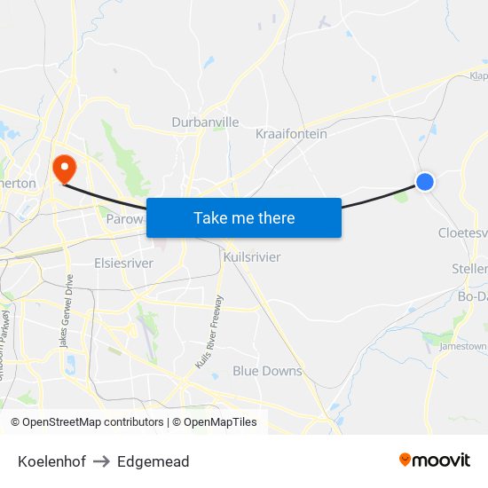 Koelenhof to Edgemead map