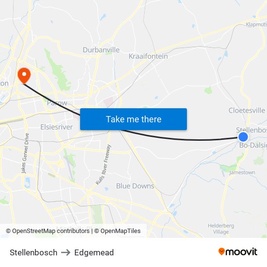 Stellenbosch to Edgemead map