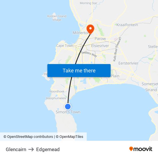 Glencairn to Edgemead map