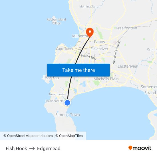 Fish Hoek to Edgemead map