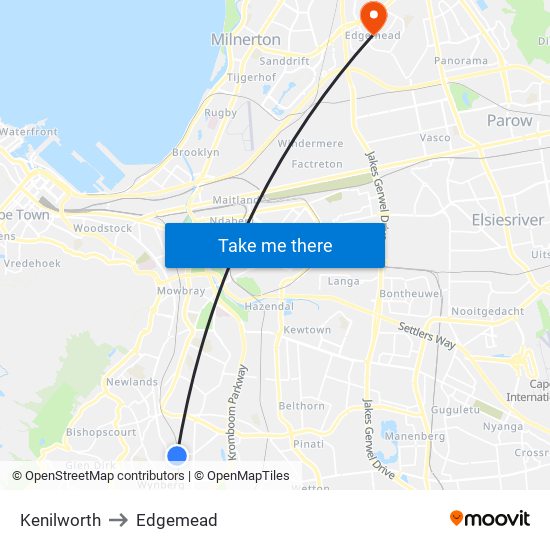 Kenilworth to Edgemead map