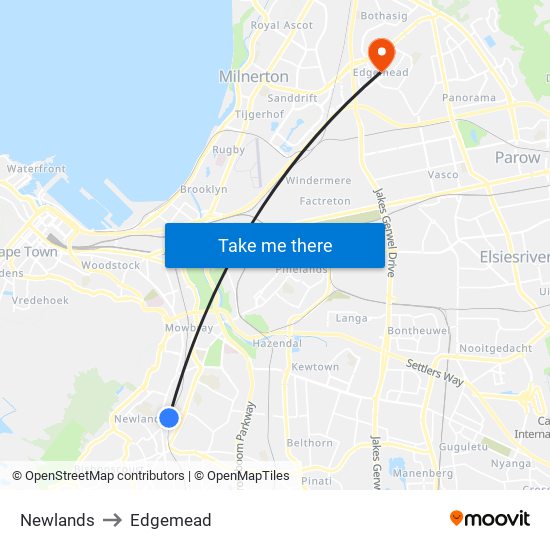 Newlands to Edgemead map