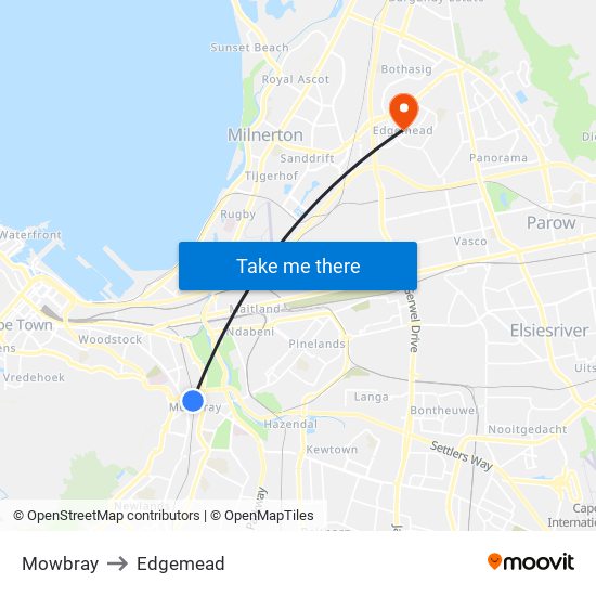 Mowbray to Edgemead map