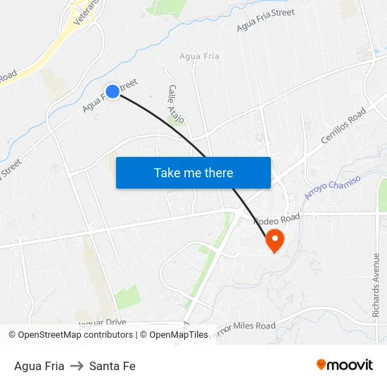 Agua Fria to Santa Fe map