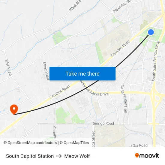 South Capitol Station to Meow Wolf map