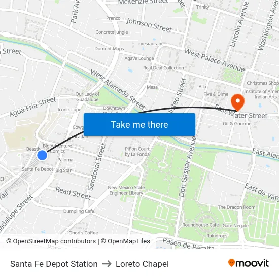 Santa Fe Depot Station to Loreto Chapel map