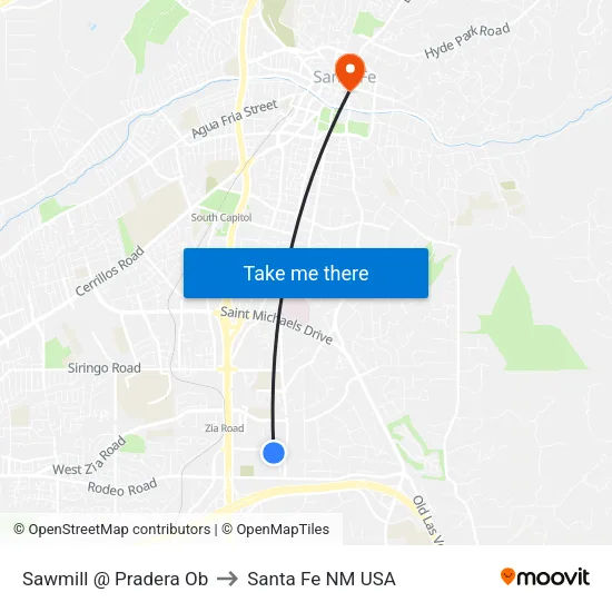 Sawmill @ Pradera Ob to Santa Fe NM USA map