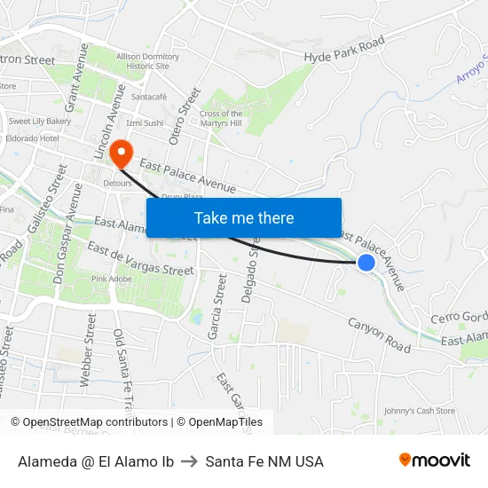 Alameda @ El Alamo Ib to Santa Fe NM USA map