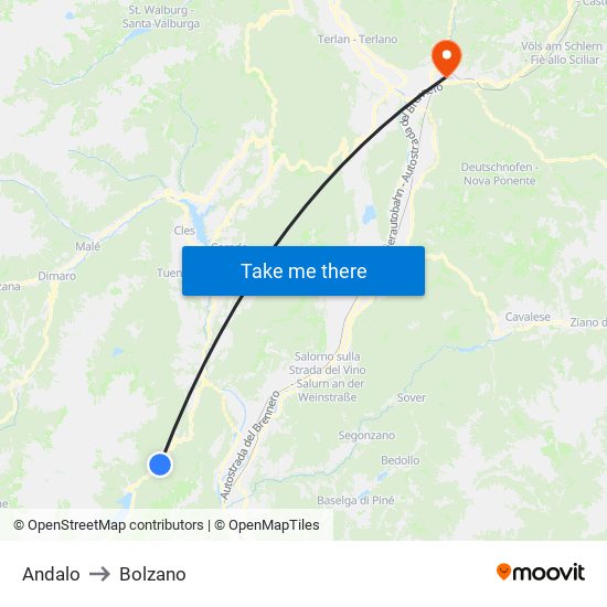 Andalo to Bolzano map