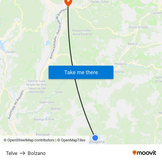 Telve to Bolzano map