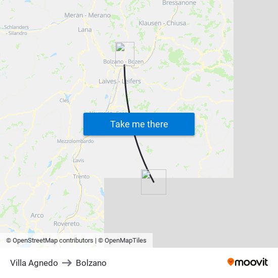 Villa Agnedo to Bolzano map