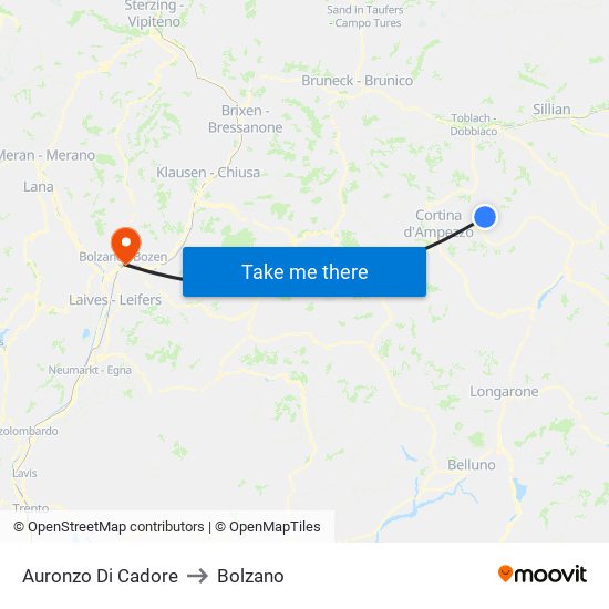 Auronzo Di Cadore to Bolzano map