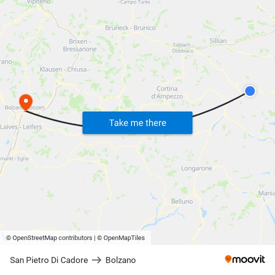 San Pietro Di Cadore to Bolzano map