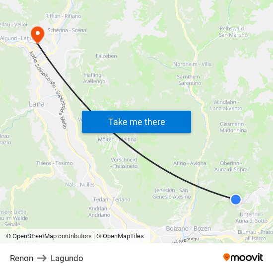 Renon to Lagundo map