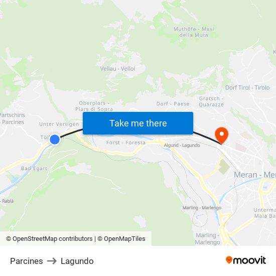 Parcines to Lagundo map