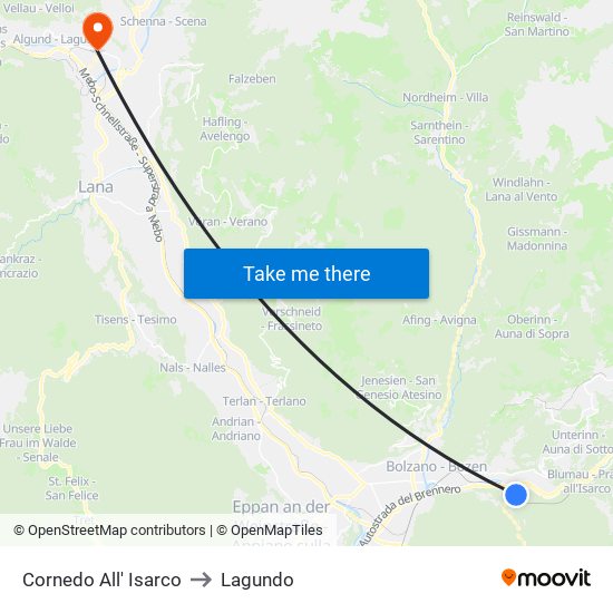 Cornedo All' Isarco to Lagundo map