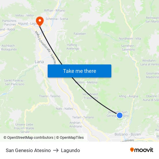 San Genesio Atesino to Lagundo map