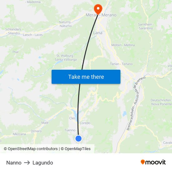 Nanno to Lagundo map