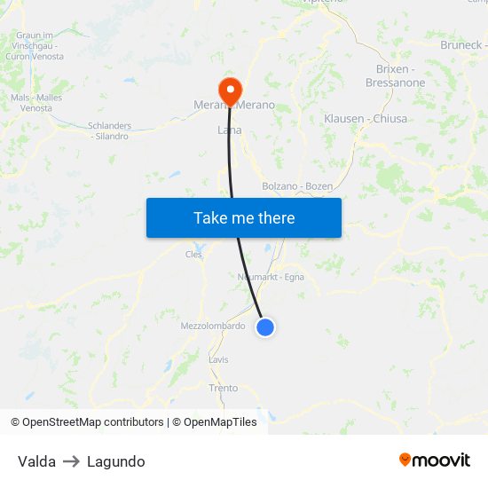 Valda to Lagundo map