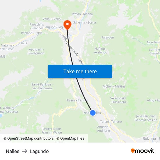 Nalles to Lagundo map