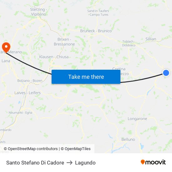 Santo Stefano Di Cadore to Lagundo map
