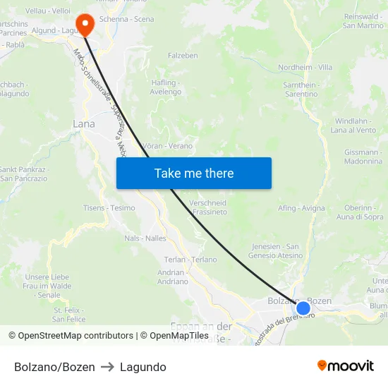 Bolzano/Bozen to Lagundo map