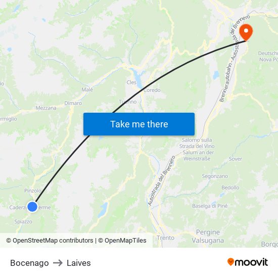 Bocenago to Laives map