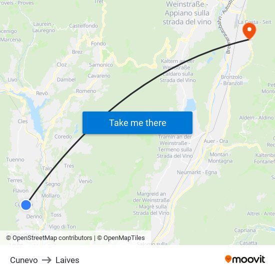 Cunevo to Laives map
