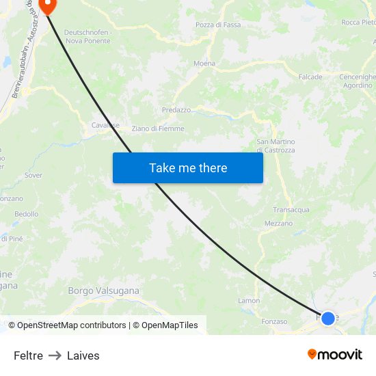 Feltre to Laives map