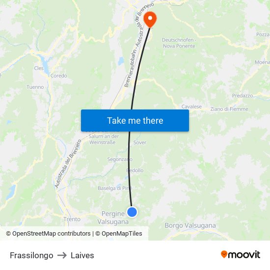 Frassilongo to Laives map