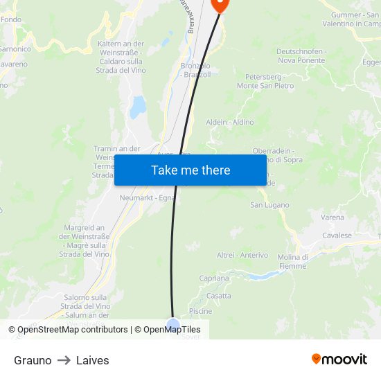 Grauno to Laives map