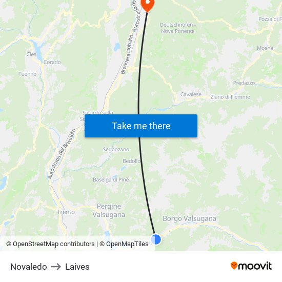 Novaledo to Laives map