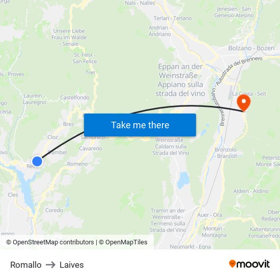 Romallo to Laives map