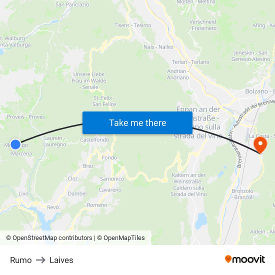 Rumo to Laives map