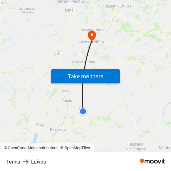 Tenna to Laives map