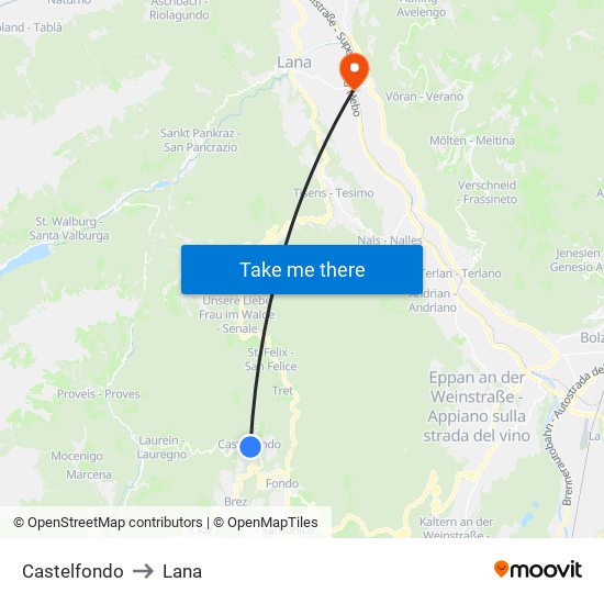 Castelfondo to Lana map