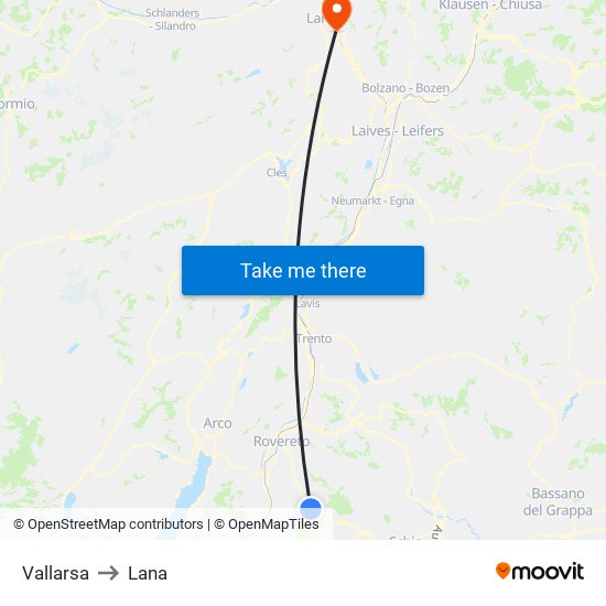 Vallarsa to Lana map