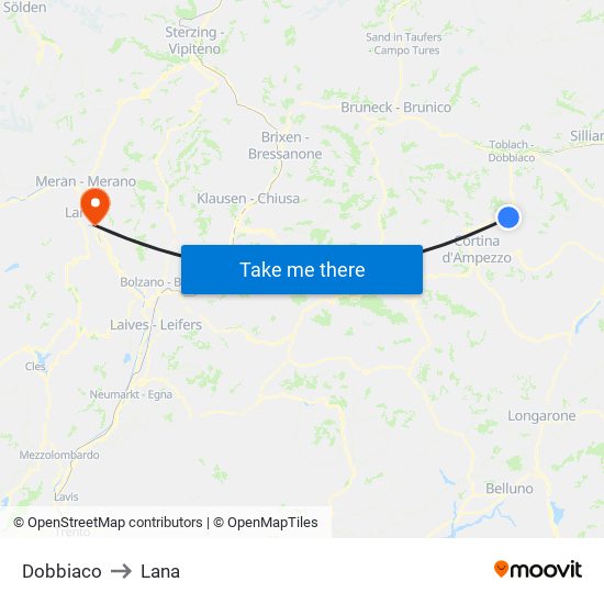 Dobbiaco to Lana map