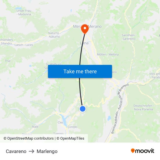 Cavareno to Marlengo map