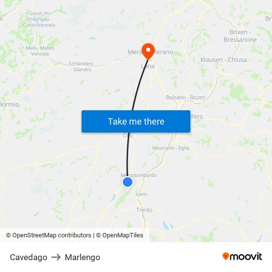 Cavedago to Marlengo map