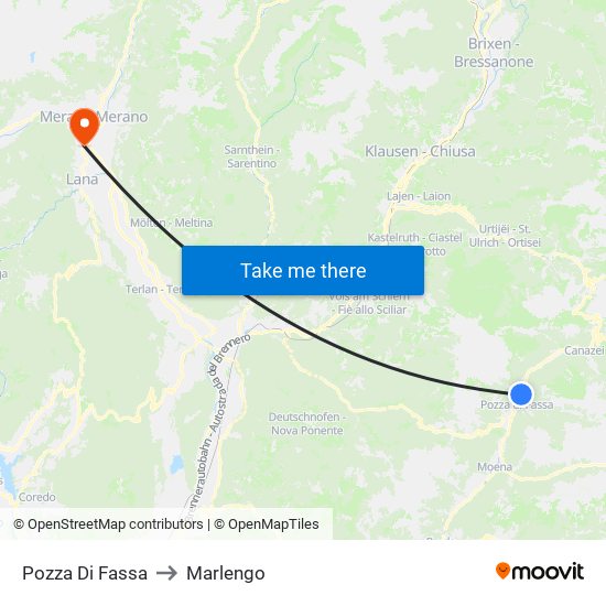 Pozza Di Fassa to Marlengo map