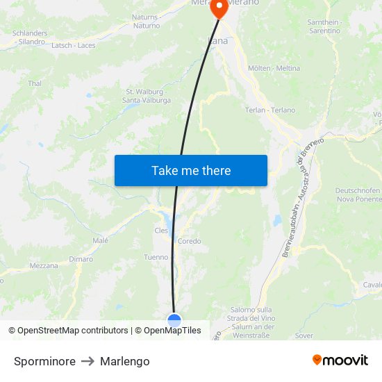 Sporminore to Marlengo map