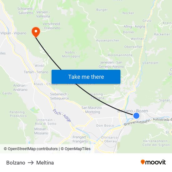 Bolzano to Meltina map