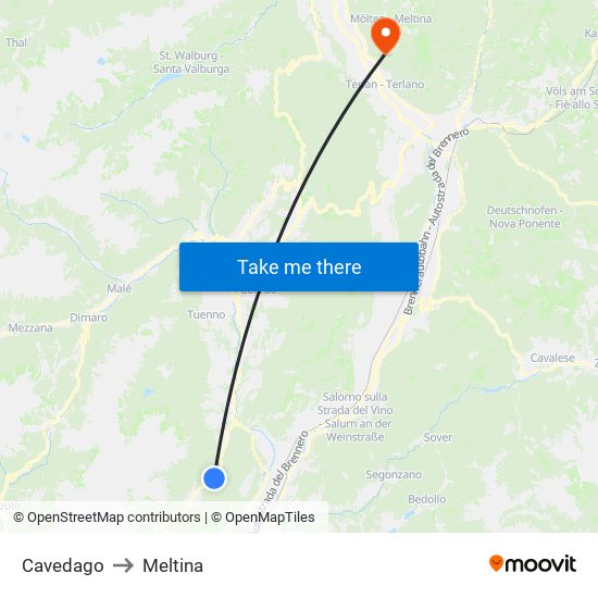 Cavedago to Meltina map