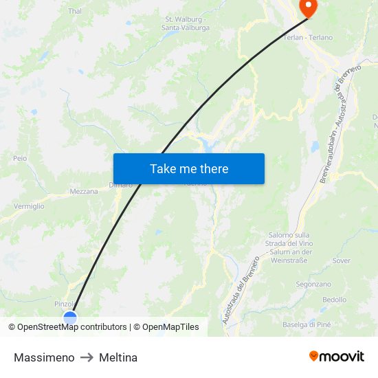 Massimeno to Meltina map