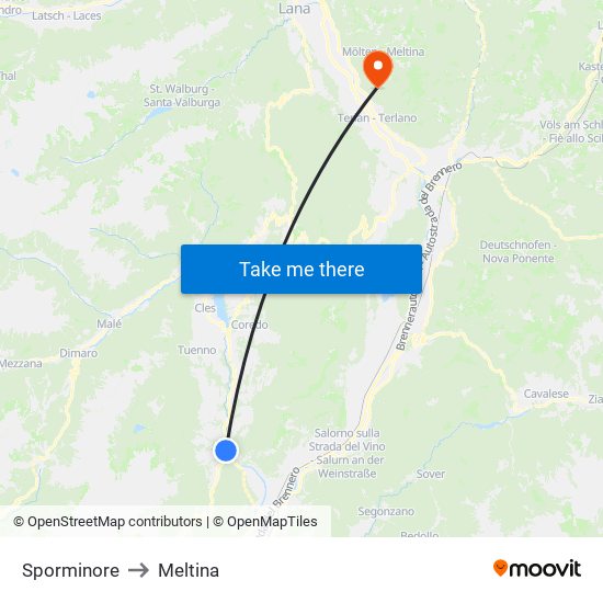 Sporminore to Meltina map