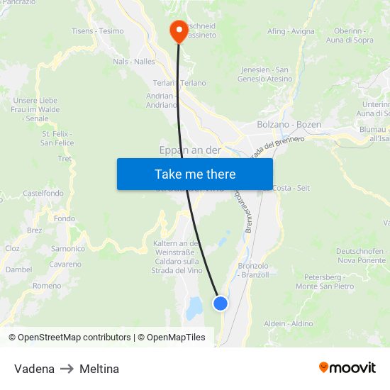 Vadena to Meltina map
