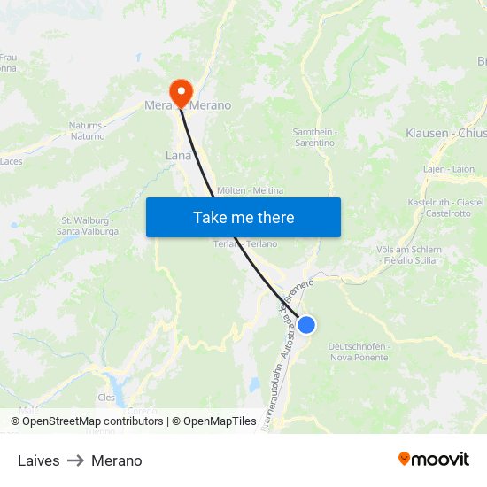 Laives to Merano map